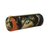 KCGSDEGV Astuccio rotondo con stampa di scimmie, grazioso astuccio in pelle per matite, penne, cancelleria, organizer per scuola, ragazze e ragazzi