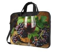 KCGSDEGV Borsa a tracolla per computer portatile con stampa Art Red Wine Galsses & Grapes, protezione a tre strati, antiurto, borsa a tracolla per computer portatile, per uomo e donna, Nero , 15.6