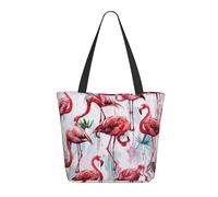KCGSDEGV Borsa tote da donna con stampa di fiori e tramonto con natura, borsa a tracolla leggera con cerniera per shopping, scuola, lavoro, viaggi, Deliziosi fenicotteri rosa., Taglia unica