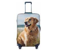 KCGSDEGV Copertura elastica per bagagli con cerniere invisibili, protezione universale per valigie da viaggio, viaggi d'affari, motivo: Golden Retriever on The Beach, Nero , XL(29-32inch suitcase