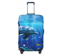 KCGSDEGV Copertura elastica per bagagli con stampa 3D Underwater World Fish Delphi, con cerniere invisibili, protezione universale per viaggi, viaggi d'affari, Nero , M(22-24inch suitcase), Valigia