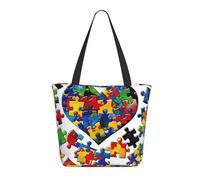 KCGSDEGV Divertente borsa tote con stampa di api per le donne borsa con manico grande borsa a tracolla leggera con cerniera per shopping, scuola, lavoro, viaggi, Autismo consapevolezza puzzle pezzi