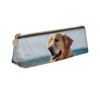 KCGSDEGV Golden Retriever On The Beach - Astuccio in pelle con stampa triangolare, astuccio per matite, penne, cancelleria, organizer per scuola, ragazze e ragazzi