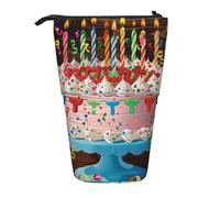 KCGSDEGV Happy Birthday Big Cake Prints, astuccio espandibile per penne scolastiche, trucchi e viaggi, per studenti e artisti