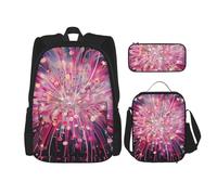 KCGSDEGV Set di 3 borse per la scuola con motivo ornamentale con teschio e fiori, set con borsa per il pranzo e astuccio, grazioso zaino per studenti per adolescenti, ragazze e ragazzi, Fuochi