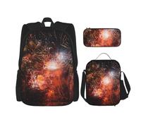 KCGSDEGV Set di 3 borse per la scuola con motivo ornamentale con teschio e fiori, set con borsa per il pranzo e astuccio, grazioso zaino per studenti per adolescenti, ragazze e ragazzi, Fuochi