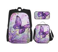 KCGSDEGV Set di 3 borse per la scuola con stampa a pois e gatti, con borsa per il pranzo e astuccio, grazioso zaino per studenti, per adolescenti, ragazze e ragazzi, Bella farfalla d'arte, Taglia