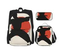 KCGSDEGV Set di 3 borse per la scuola con stampa di fiori e montagne e tramonto con borsa per il pranzo e astuccio, grazioso zaino per studenti set per adolescenti ragazze ragazzi, Stampa Karate