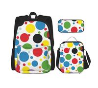 KCGSDEGV Set di 3 borse per la scuola con stampa gialla e limone, set con borsa per il pranzo e astuccio, grazioso zaino per studenti per adolescenti, ragazze e ragazzi, Twister Polka Dots, Taglia