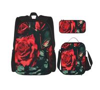 KCGSDEGV Set di 3 borse per la scuola con stampa rurale con api e fiori, set da 3 pezzi con borsa per il pranzo e astuccio, grazioso zaino per studenti per adolescenti, ragazze e ragazzi, Stampa Rose