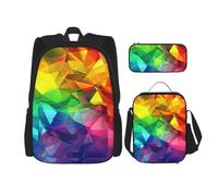 KCGSDEGV Set di 3 borse per la scuola con stampa rurale con api e fiori, set da 3 pezzi con borsa per il pranzo e astuccio, grazioso zaino per studenti per adolescenti, ragazze e ragazzi, Arcobaleno