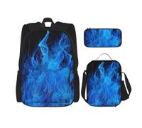 KCGSDEGV Set di 3 borse per la scuola stampate con api al lavoro, con borsa per il pranzo, astuccio per matite, grazioso zaino per studenti, per adolescenti, ragazze e ragazzi, Fiamma blu., Taglia