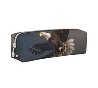 KCGSDEGV Simpatico astuccio con aquila calva che vola con noi bandiera stampata in pelle astuccio portapenne portapenne scuola cancelleria organizzatore matita scatola