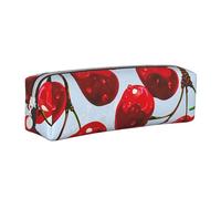 KCGSDEGV Simpatico astuccio con ciliegie rosse stampate, in pelle, portapenne, astuccio per cancelleria scolastica, astuccio per matite