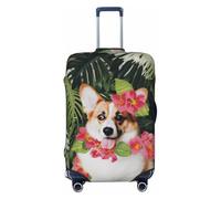 KCGSDEGV Tropical Flower and Corgi - Copribagagli elastico con cerniere invisibili, protezione universale per viaggi, viaggi d'affari, 2 stampe, Nero , L(25-28inch suitcase), Valigia