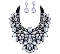 KCHSRKHXC Bigiotteria per donna, set di orecchini con collana di dichiarazione e colletto grosso in cristallo con strass