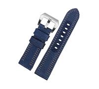 KCHSRKHXC Canvas Watchband for PAM00984 985 441 Series Nylon Canvas Leather Wristband 24mm26mm Strap (Color : Blue Gray line, Size : 26mm Silver Buckle)