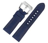KCHSRKHXC Canvas Watchband for PAM00984 985 441 Series Nylon Canvas Leather Wristband 24mm26mm Strap (Color : Blue Gray line, Size : 26mm Silver Buckle)