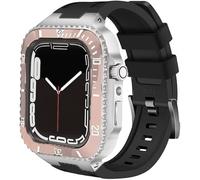 KCHSRKHXC Ceramics Watch Case+Watch Band Modification Kit,For 8 7 45mm,Metal Stainless Steel Bezel Silicone Watch Strap Retrofit Set,For Series 6 SE 5 4 44mm