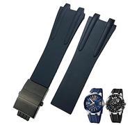 KCHSRKHXC Cinturino per orologio da 26 mm in gomma con fibbia pieghevole in acciaio adatto per cinturino sportivo impermeabile blu nero marrone accessori (colore: fibbia blu dorata, dimensioni: fibbia