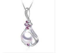 KCHSRKHXC Collana con Pendente di Perle d'Acqua Dolce Naturali al 100% Rosa Brillante con zirconi cubici, Regalo di Alta gioielleria per Le Donne Made in China
