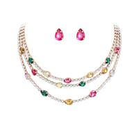 KCHSRKHXC Collane girocollo a strati di cristalli scintillanti, collana con colletto a 3 fili di tendenza con orecchini a bottone, bigiotteria colorata per donne