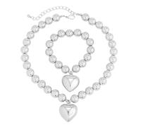 KCHSRKHXC Elegante ciondolo a forma di cuore con perline, collana, ciondolo, braccialetto, gioielli con perline, set di gioielli di moda per le donne