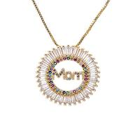 KCHSRKHXC Gioielli per la famiglia Mom Mother Round Round Cubic Zirconia Chain Collana a ciondolo di lusso
