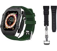 KCHSRKHXC Luxury Carbon Fiber Watch Case With 2 Band Modification Kit,For 8 Ultra 49mm,Silicone Rubber Watch Strap Cover Retrofit Set,For iWatch 8 7 6 5 4 SE 45mm 44mm