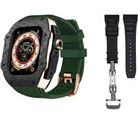 KCHSRKHXC Luxury Carbon Fiber Watch Case With 2 Band Modification Kit，For 8 Ultra 49mm，Silicone Rubber Watch Strap Cover Retrofit Set，For iWatch 8 7 6 5 4 SE 45mm 44mm