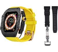 KCHSRKHXC Luxury Carbon Fiber Watch Case With 2 Band Modification Kit，For 8 Ultra 49mm，Silicone Rubber Watch Strap Cover Retrofit Set，For iWatch 8 7 6 5 4 SE 45mm 44mm