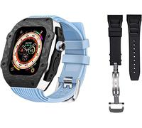 KCHSRKHXC Luxury Carbon Fiber Watch Case With 2 Band Modification Kit，For 8 Ultra 49mm，Silicone Rubber Watch Strap Cover Retrofit Set，For iWatch 8 7 6 5 4 SE 45mm 44mm