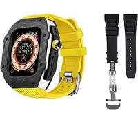 KCHSRKHXC Luxury Carbon Fiber Watch Case With 2 Band Modification Kit，For 8 Ultra 49mm，Silicone Rubber Watch Strap Cover Retrofit Set，For iWatch 8 7 6 5 4 SE 45mm 44mm