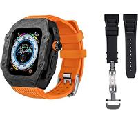 KCHSRKHXC Luxury Carbon Fiber Watch Case With 2 Band Modification Kit，For 8 Ultra 49mm，Silicone Rubber Watch Strap Cover Retrofit Set，For iWatch 8 7 6 5 4 SE 45mm 44mm