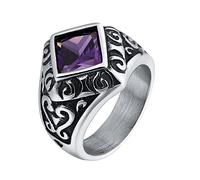 KCHSRKHXC Ring for Men Gothic,Ring for Men Cheap Square Stone with Vintage Flower Mens Rings Stainless Steel Red