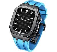 KCHSRKHXC Rubber Wtch Strap+Stainless Steel Watch CaseKit，For Series 8/7 45mm，Luxury Replacement Band And Bezel，For Serie 6/5/4/SE