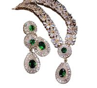 KCHSRKHXC Set di gioielli da sposa con perline di zirconia cubica di colore giallo verde per set di gioielli da sposa