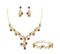 KCHSRKHXC Set di gioielli da sposa per la sposa, la damigella d'onore, in cristallo austriaco, con grappolo di fiori, foglie, collana, orecchini, bracciali