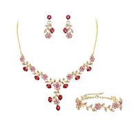 KCHSRKHXC Set di gioielli da sposa per la sposa, la damigella d'onore, in cristallo austriaco, con grappolo di fiori, foglie, collana, orecchini, bracciali