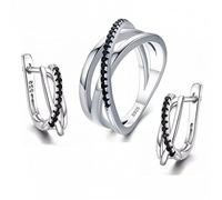 KCHSRKHXC Set di gioielli sottili WQHPLMD Baguet ROW Black Zircon Gemstone Orecchini da sposa anello per donne