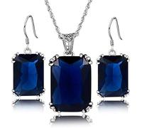 KCHSRKHXC Set di orecchini con collana pendente vintage da donna quadrati con zaffiro blu