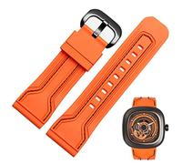 KCHSRKHXC Silicone Watch Band 28mm Watchbands for Seven on Friday Strap Silicone Rubber Watch Accessories Waterproof Wrist Band Bracelet Belt (Color : Black-Black Buckle, Size : 28mm)
