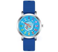 Kchss Orologio analogico per bambini, motivo: astronauta, per bambini e bambine, età 7-10, 8-12 anni, strumento per imparare a leggere l'ora, blu navy