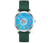 Kchss Orologio analogico per bambini, motivo: astronauta, per bambini e bambine, età 7-10, 8-12 anni, strumento per imparare a leggere l'ora, colore azzurro e verde