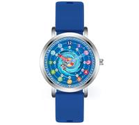 Kchss Orologio analogico per bambini, motivo: astronauta, per bambini e bambine, età 7-10, 8-12 anni, strumento per imparare a leggere l'ora, blu scuro