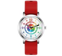Kchss Orologio analogico per bambini, per imparare a giocare con le freccette, per imparare a leggere l'ora e l'ora facile da leggere, orologio analogico per ragazzi e ragazze, età 3-11 anni, rosso