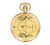 Kchss Orologio da tasca da uomo, doppio drago dorato meccanico antico cassa scheletro con catena
