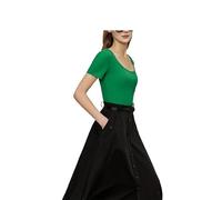 KCHYCV Maglietta da donna con scollo a U, manica corta, vestibilità slim, tinta unita, traspirante, casual, corta(Forest Green,S)