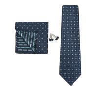 KCHYCV Men's Tie & Cufflinks Set Premium Silk Tie with Pocket Square & Cufflinks Elegant Mens Accessories Gift Set for Formal Weddings & Business Classic Design with Patterns(5575-11)