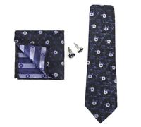 KCHYCV Men's Tie & Cufflinks Set Premium Silk Tie with Pocket Square & Cufflinks Elegant Mens Accessories Gift Set for Formal Weddings & Business Classic Design with Patterns(5497-2)